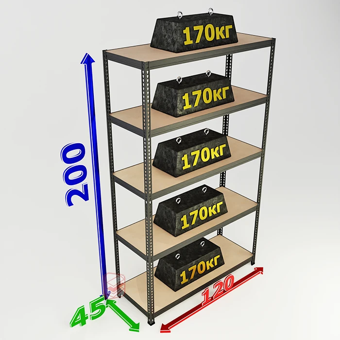 Cтеллаж лофт черный 5 полок SBL 200х120х45 металлический фото Стеллаж Мастер